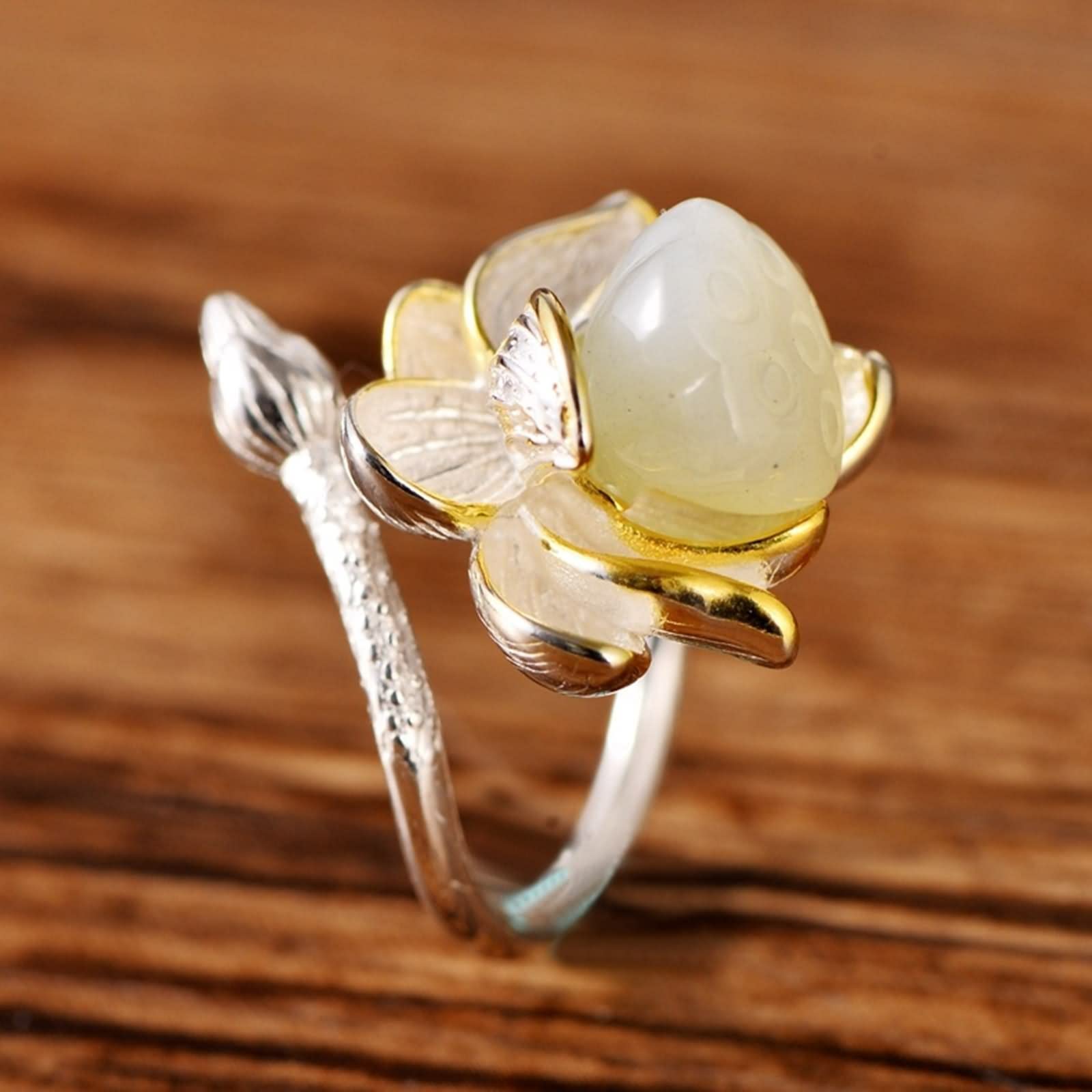 Masywny pierścionek najlepszego przyjaciela Jade Flower 925 Sterling Silver Biżuteria dla kobiet