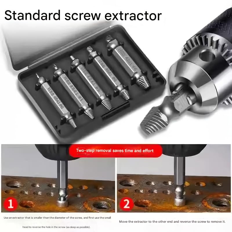 5pcs Damaged Screw Extractor Drill Bit High Speed Steel for Stripped Screws and Bolts with Storage Case