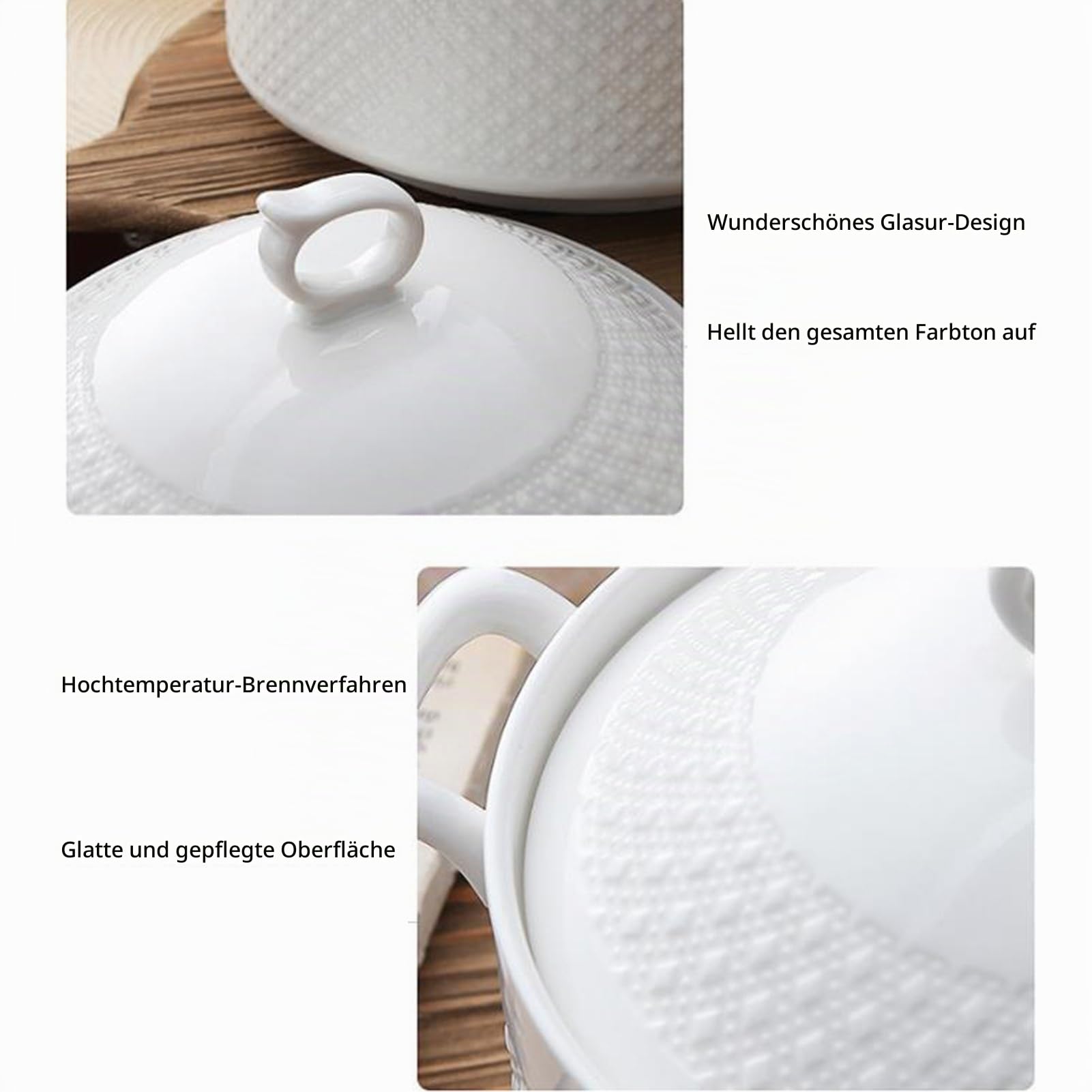 Vnook Suppenterrine aus Keramik, Suppenschüssel aus Porzellan mit Deckel | Für Restaurant, Küche, Zuhause – Weißer Suppentopf(3600ml)