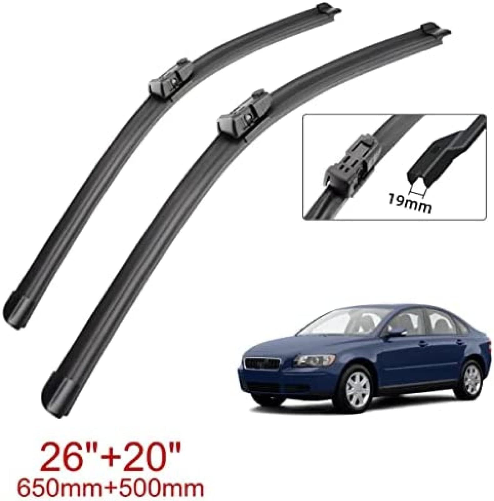 Essuie-Glaces Avant Volvo S40 2007-2012 – Balais Revêtus 26" + 20" Conduite à Droite – Vision Parfaite