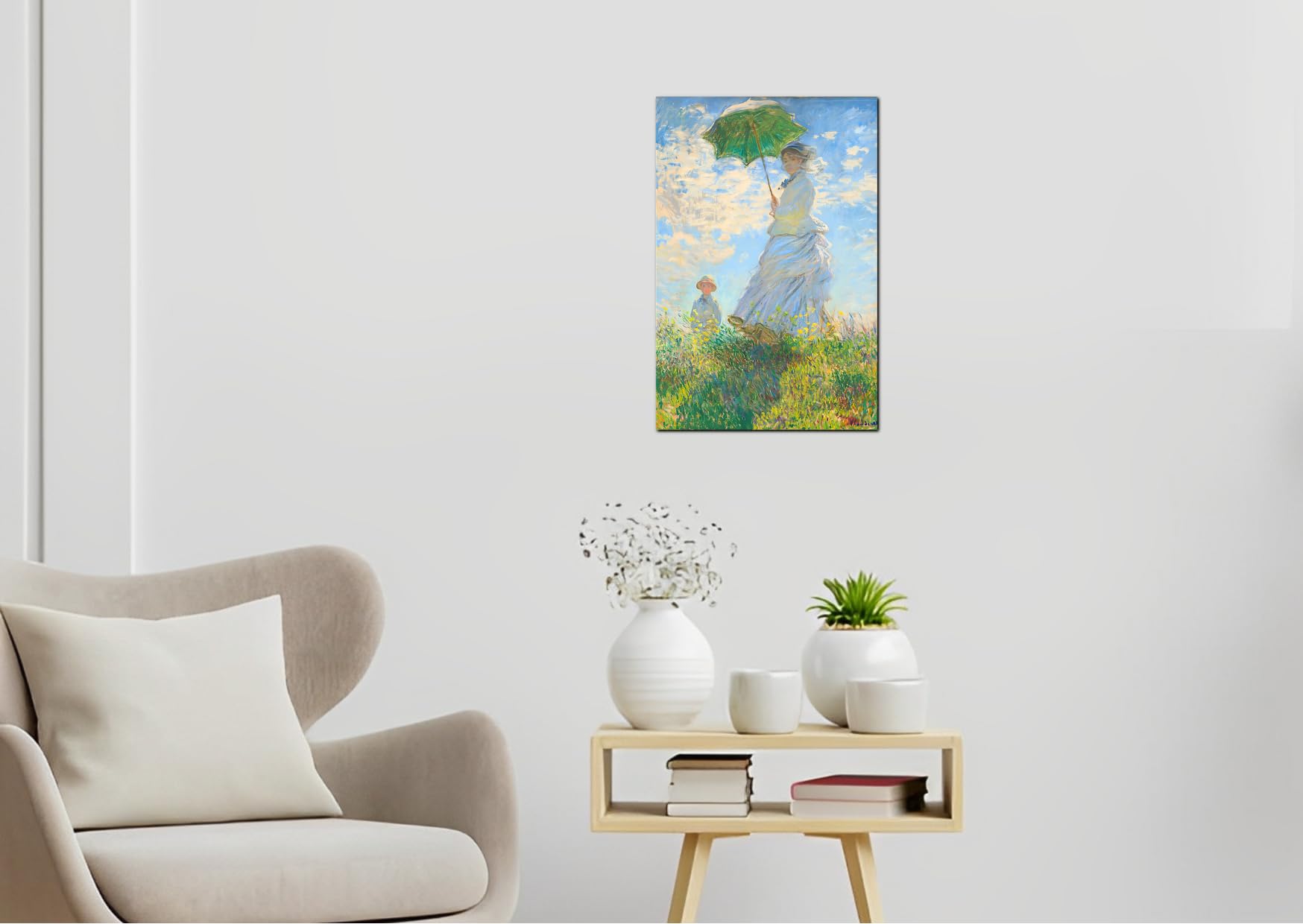 Quadro stampa su tela - Riproduzione Donna con parasole di Claude Monet - Quadro in tela opere d'arte pittori famosi per Soggiorno, salotto e Camera da Letto - Telaio in legno 3 CM - 80X50 CM