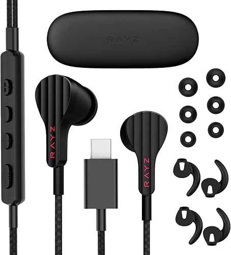 RAYZ Auriculares inteligentes USB-C  Auriculares magnéticos trenzados con micrófono y control de volumen compatibles con Nintendo Switch, Android,