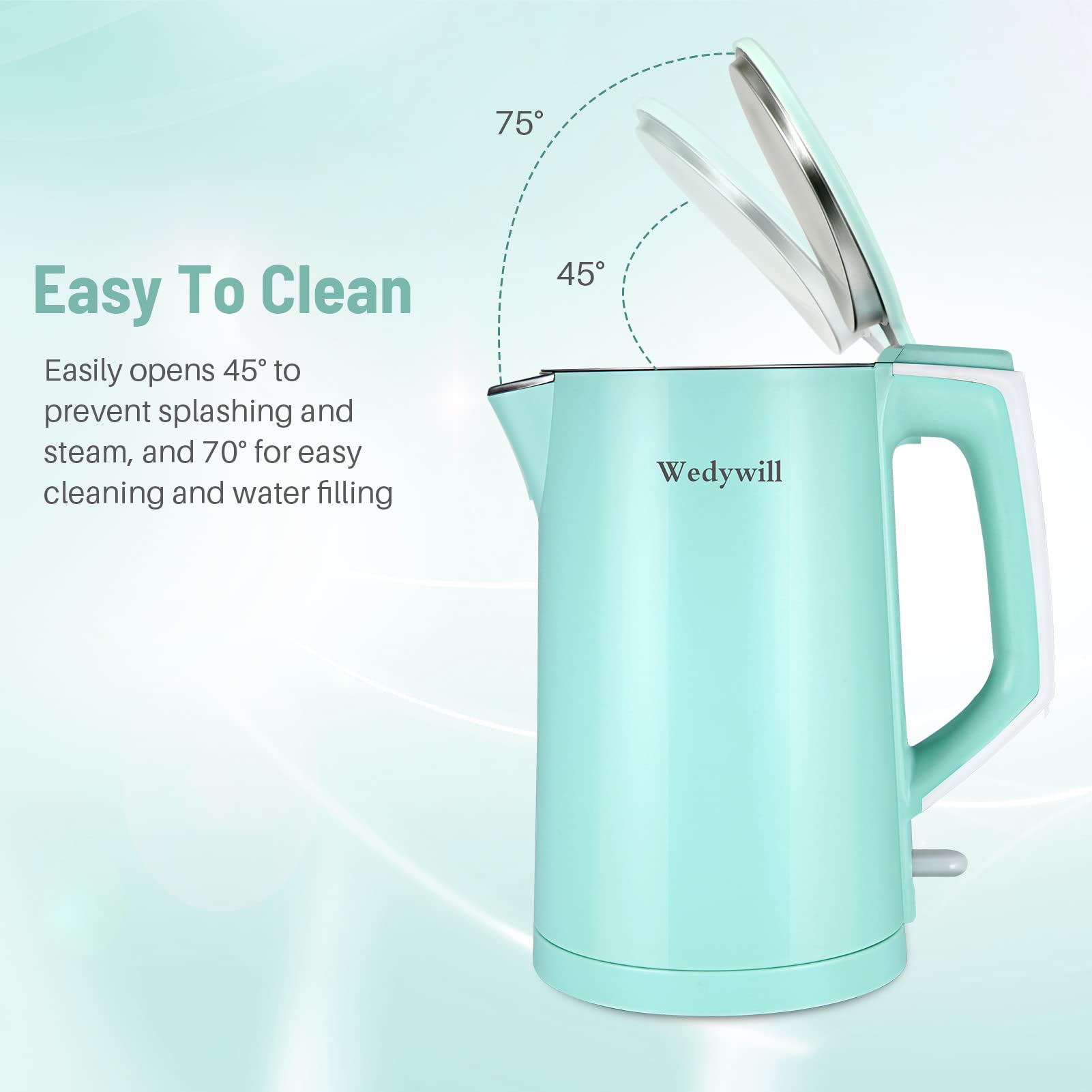 Electric Kettle,1.7 L 304 Stainless Steel Kettle Water Boiler,1200w Cordless Tea Kettle with Auto Shut-Off & Boil-Dry Protection,Fast Boiling Coffee Pot with BPA-Free Cool Touch Shell,LED Light - Blue