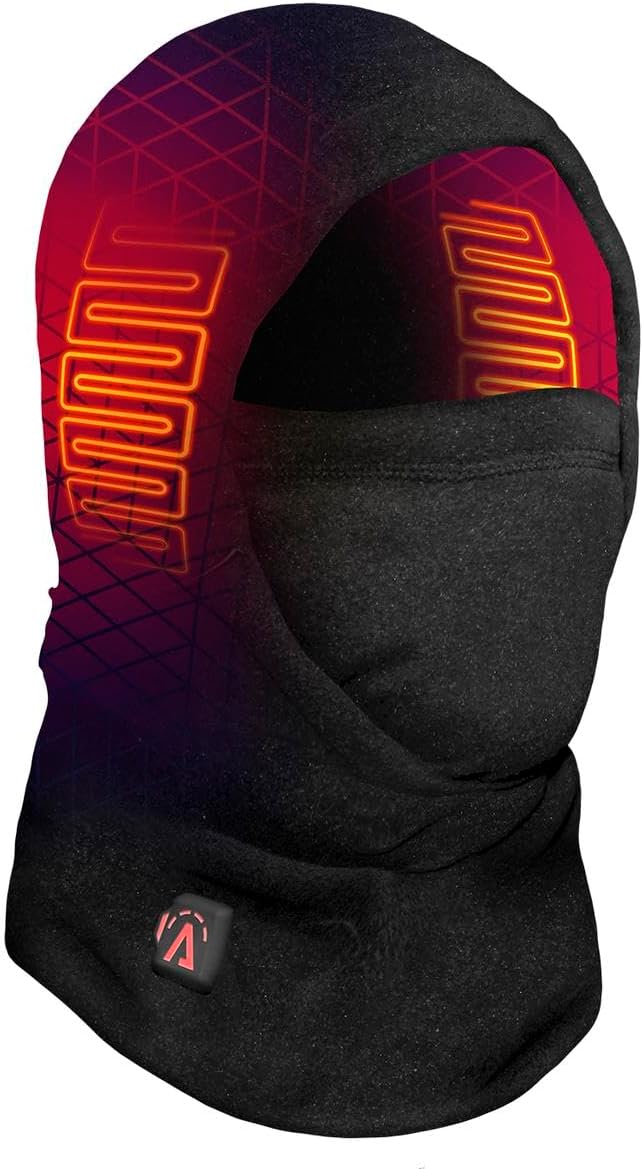 7V Battery Heated Balaclava - 7V Rechargeable Battery Facemask, Scarf, Hood – Up to 10+ Hours Warmth Black