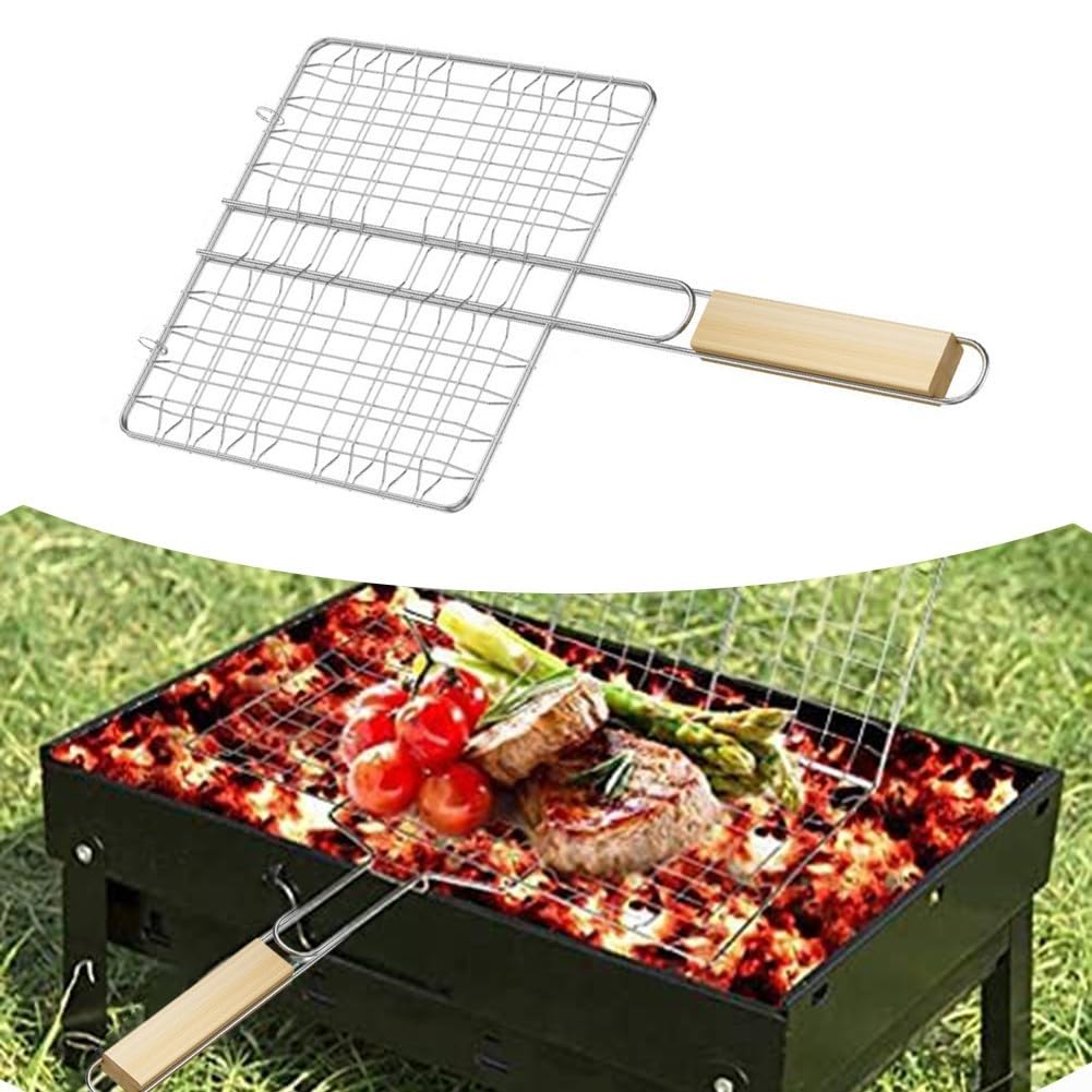 2 Griglie per Barbecue con Manico per Grigliare Pesce e Frutti Di Mare