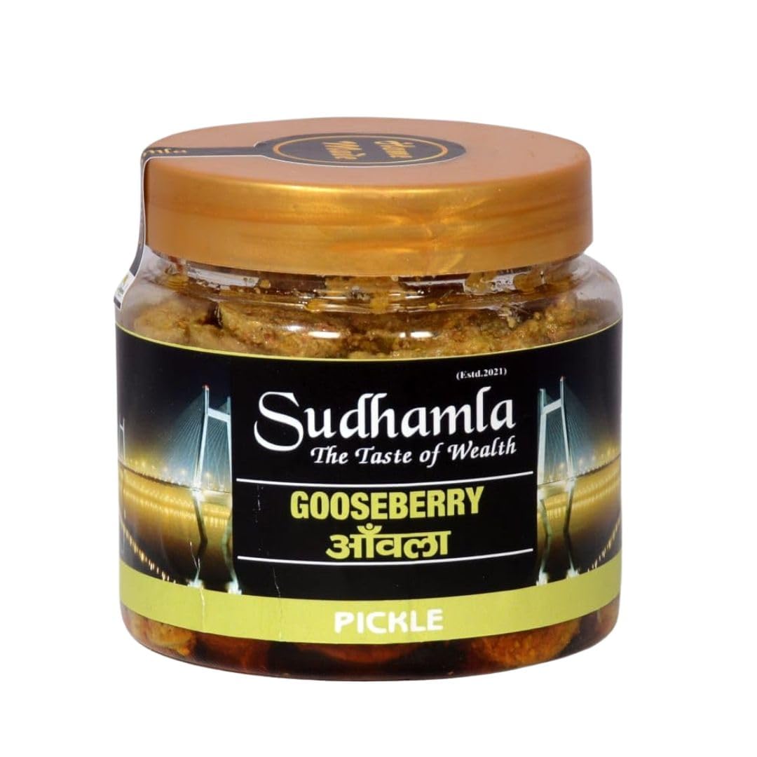 Sudhamla Amla Pickle 200g of Hot and Spicy Gooseberry Pickle, Awla Pickle with Masala, Tangy & Salty, Preservatives Free, Less Oil, Pickle in Fresh, Homemade, Traditional Recipe - Ghar Ka Achar