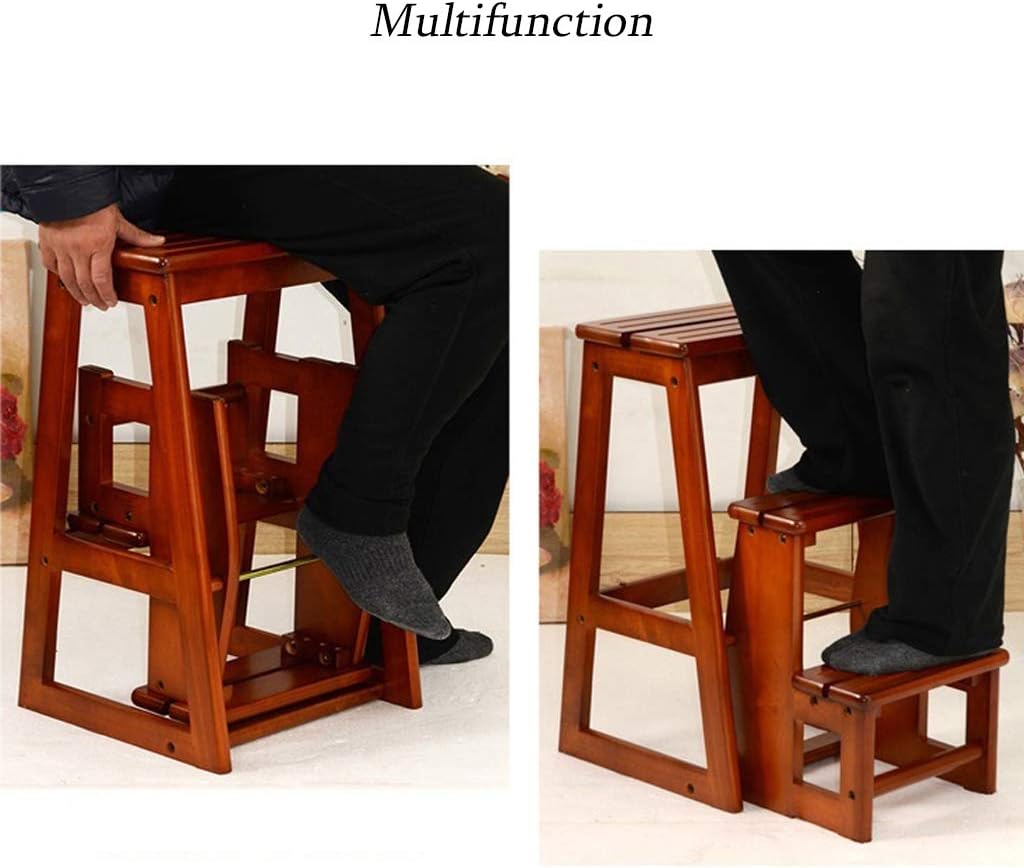 Kitchen High Stool Bench,Attic Office Stair Stool Chair,Foldable 3 Step Wood Ladder with Tread Safety Non-Slip,Home Garden Tool,Max Load 150kg