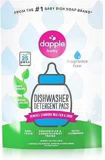 Dapple Baby Dishwasher Detergent Pods - 50 Count - Fragrance-Free, Hypoallergenic & Plant-Powered Dishwasher Pacs - Removes Milk Residue From Baby Bottles