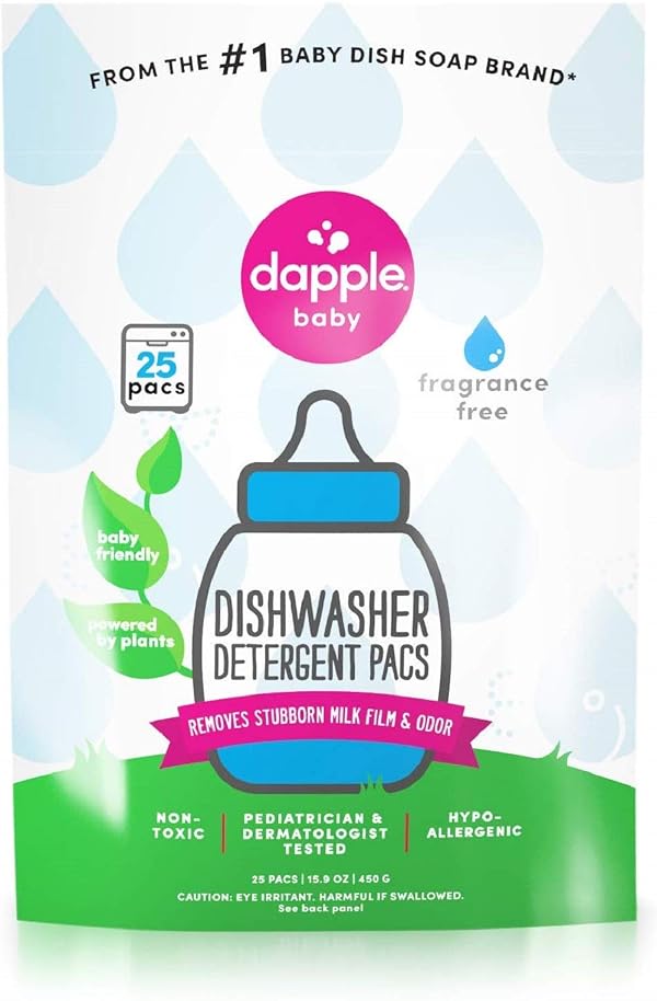 Dapple Baby Dishwasher Pods, Fragrance Free, Sulfate-Free, Hypoallergenic, Removes Milk Residue & Odor on Dishes, Baby Bottles & Kitchenware, 50 Count by Dapple - Used condition - CA$21.76