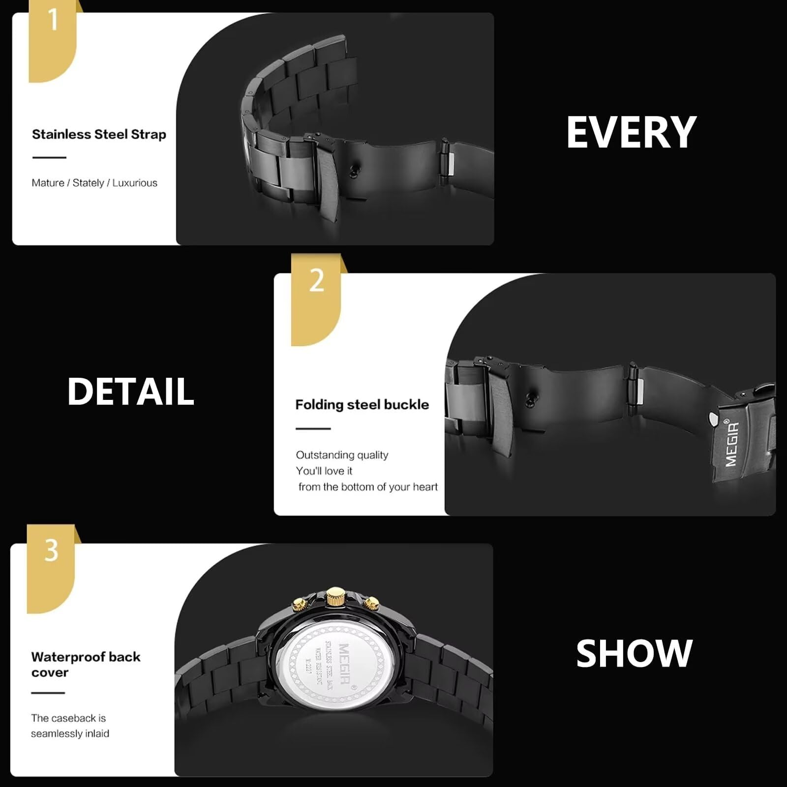 FORSINING Reloj analógico de cuarzo para hombre, esfera de diamante de color de lujo, cronógrafo, casual, reloj de pulsera de acero inoxidable, vestido de negocios, resistente al agua