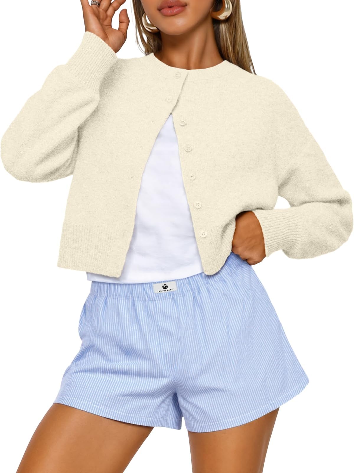 Trendy Queen Cropped Cardigan Sweaters for Women Lightweight Y2k Fall Outfits Spring Fashion Clothes 2026