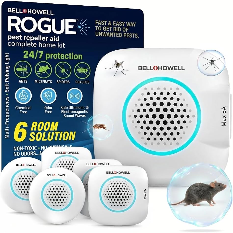 Bell+Howell Upgraded 2025 Ultrasonic Pest Repeller Indoor 6 Pk, Mice Repellent Indoor Home Kit, DIY Pest Control at Home, Plug in Spider Repellent, Rodent Repellent, Bug, Insect, Family & Pet Safe