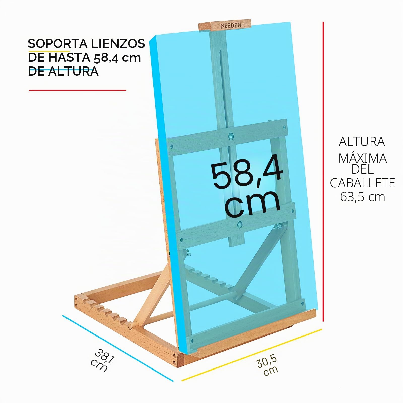 Meeden Artist - Caballete de estudio de madera con marco en H para artistas y pintura de madera de haya, con capacidad para lienzos de hasta 23 pulgadas, soporte de escritorio portátil resistente