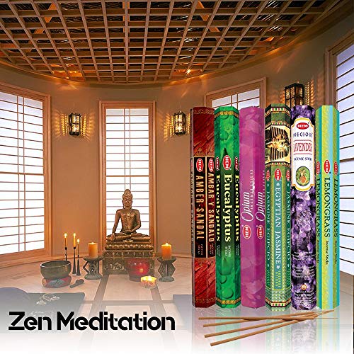 HEM assorted best sellers incense sticks pack of 6 - 120 Sticks, Fragrance - Lemongrass, Lavender, Egyptian Jasmine, Ambar Sandalo, Opium, Eucalyptus - Thumbnail 3