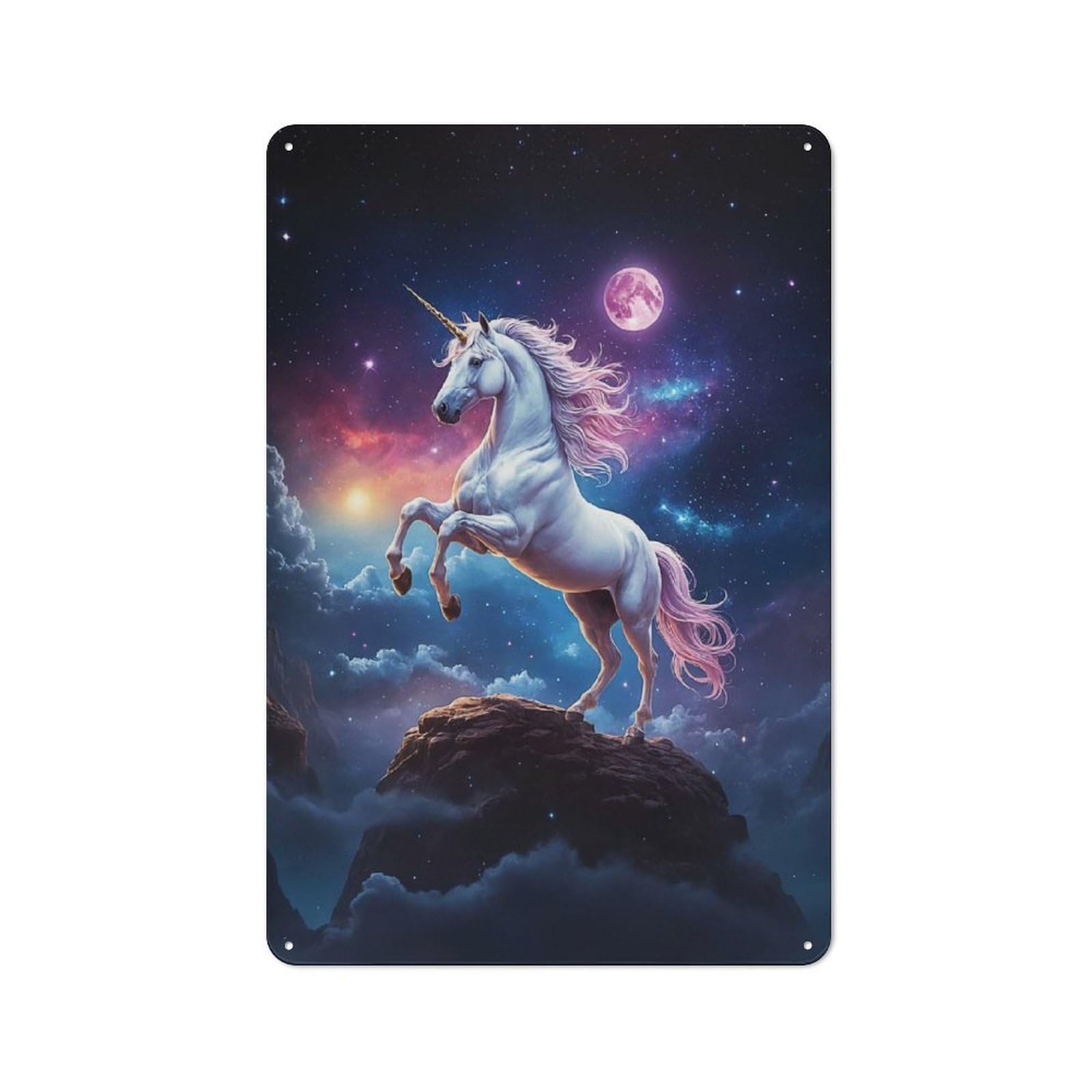 Junmoney Unicorn In The Night Sky Decorative Metal Sign 30X20cm, Understated Studio Wall Plaque For Hobby Room, Office, Lounge Or Living Room