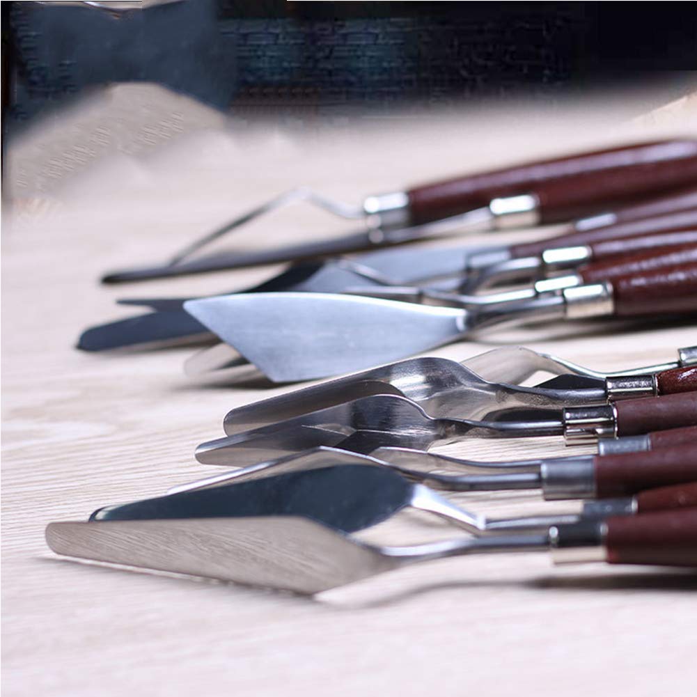 Holzmeißel, Palettenmesser, Spachtel-Set aus Edelstahl, Malpalettenmesser, Kunstwerkzeug-Set for Spezialeffekte in der Ölmalerei oder beim Mischen von Acrylfarben, 18-teilig