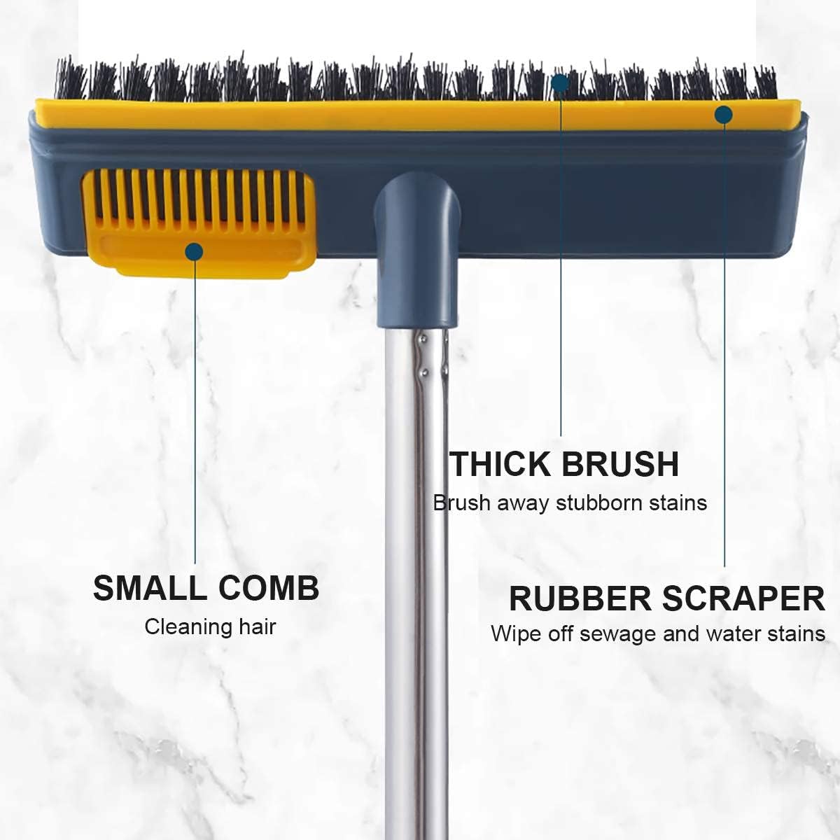 PN ONLINE ZONE Floor Scrub Brush with Comb Teetch and Squeegee, 44" Stiff Bristle Deck Brush, 2-in-1 Floor Scrubber Cleaning Grout Brush for Tile Bathroom Shower Patio and Kitchen 1