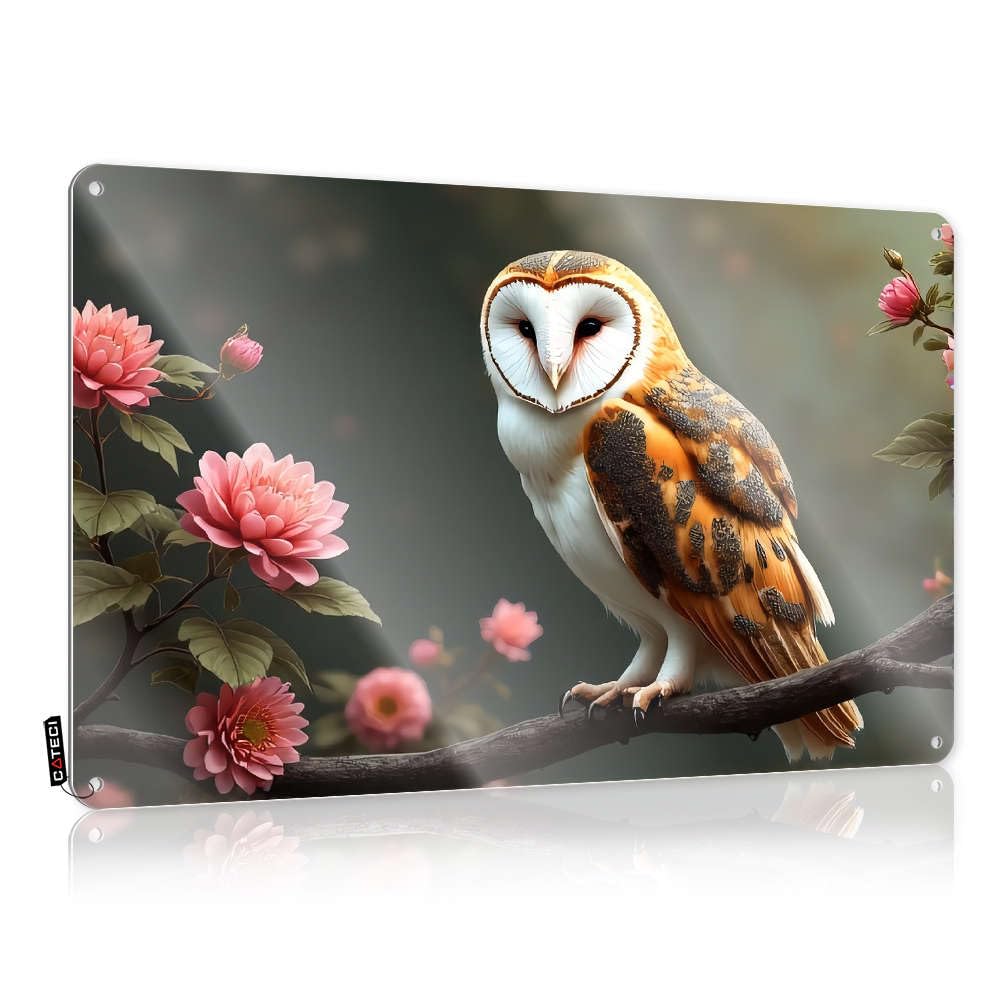 Fzfn Colour A Barn Owl Perches On A Branch Adorned With Pink Flowers. Americana Vintage Wall Decor | Vintage Bathroom Decor Vintage Style Nice Trailer Decoration Easy Hang(20X30cm)