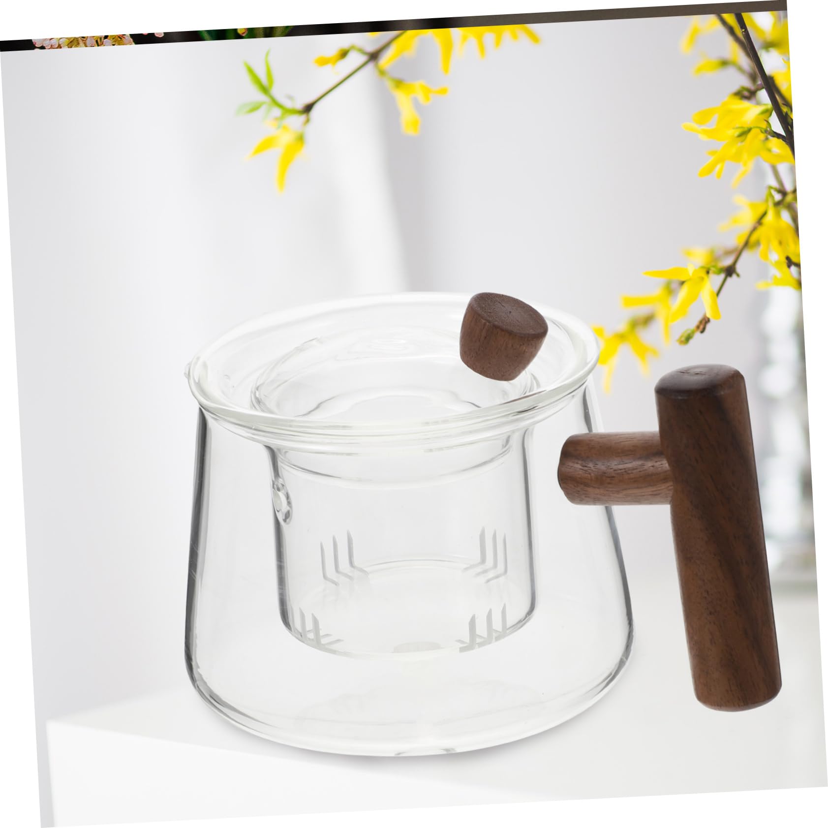 Glasteekanne Hitzebeständig 500 Ml mit Seitlichem Holzgriff Haushaltsteekanne für Losen Tee und Büro