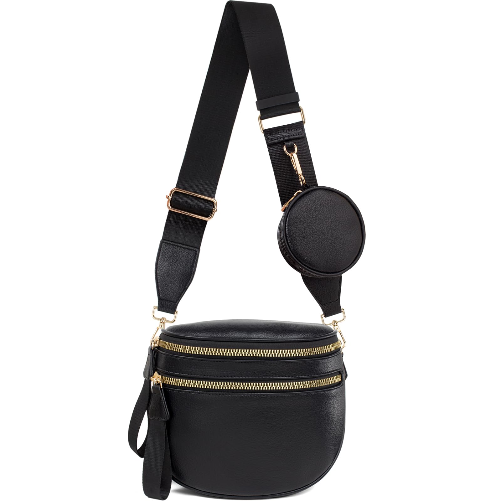 Photo 1 of **MISSING SHOULDER STRAP AND SMALL BAG****Valentoria Fashionable Womens Leather Waist Bag Crossbody Bag Detachable Wallet Adjustable Shoulder Strap (Black)