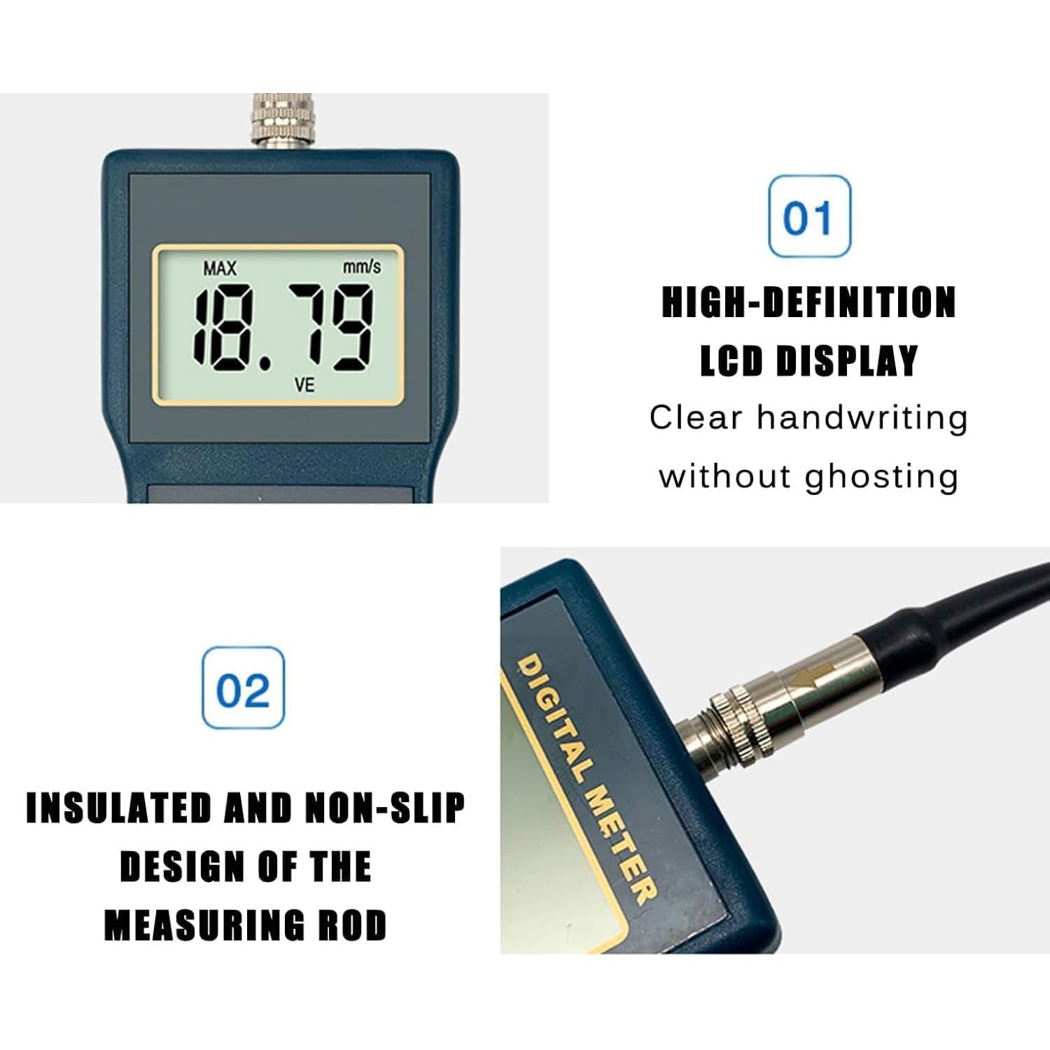 Vibrometro portatile, 0,01-199,9 Mm/s, precisione ± 5%, analizzatore di vibrazioni con sensore piezoelettrico per motori, motori HVAC e ventilatori