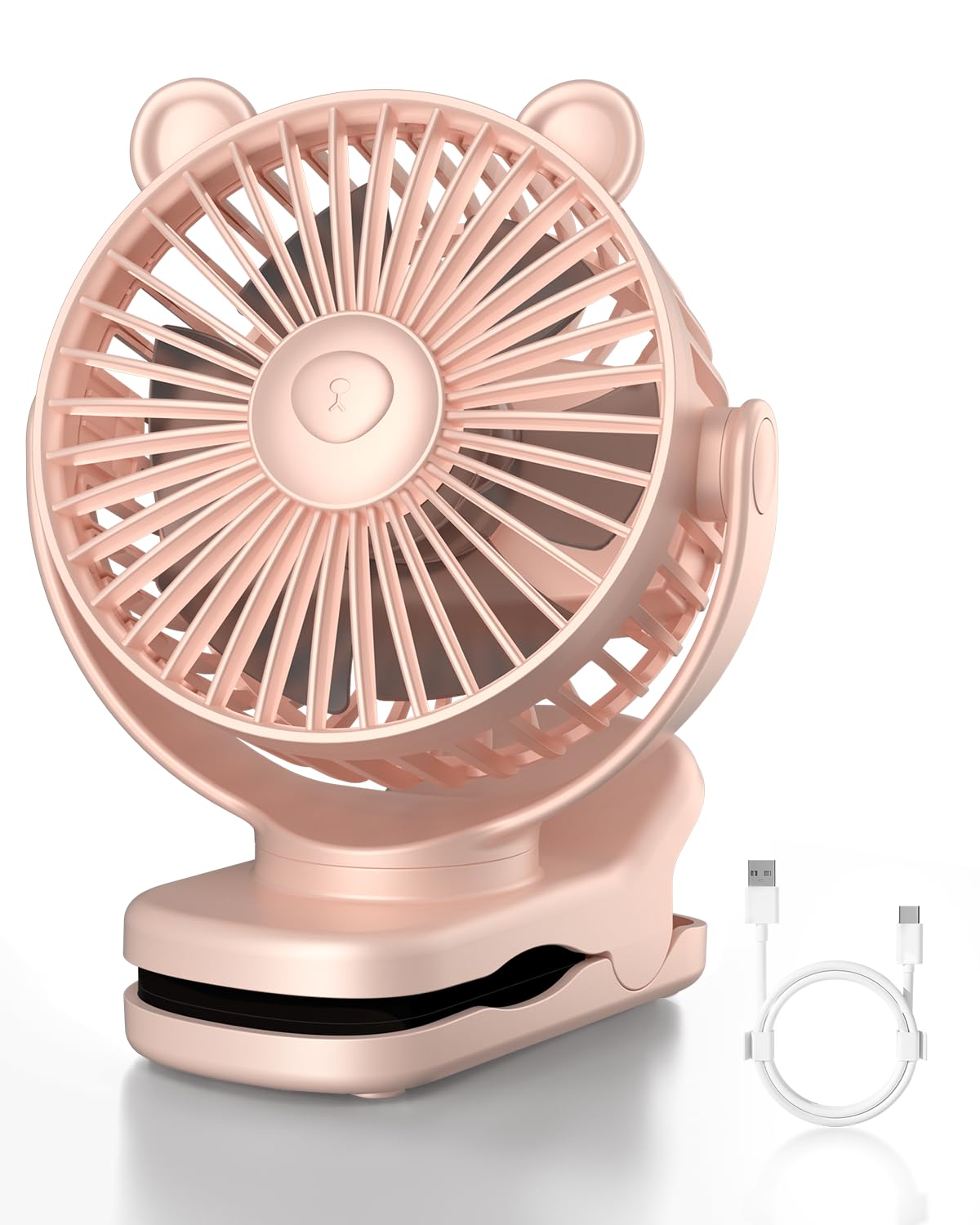 Clip on Fan, Rechargeable Portable Fan with 2000mAh Battery Operated, Small Fan with Powerful Clip Design, 3 Wind Speed, 360° Rotation, Ultra-Low Noise Level-PINK