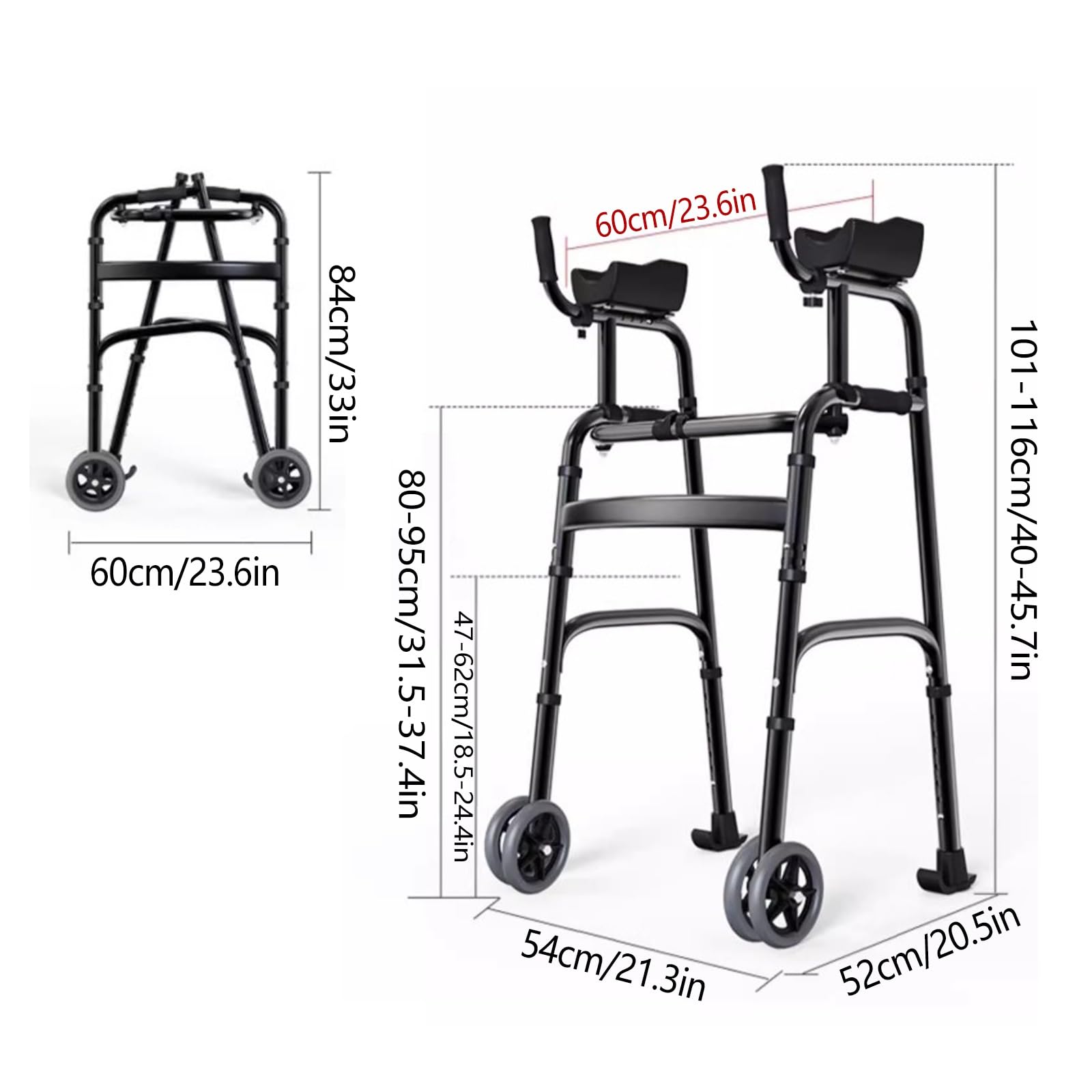 Andador vertical con soporte de brazo, andador plegable de altura ajustable para personas mayores, discapacitados, reposabrazos extraíbles
