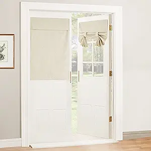 RYB HOME Door Window Curtains 40 inches, 100% Blackout Natural Linen Blended Privacy Glass/French Glass Door Curtain Shade with White Layer Coating, W26 x L40, Beige, 1 Panel