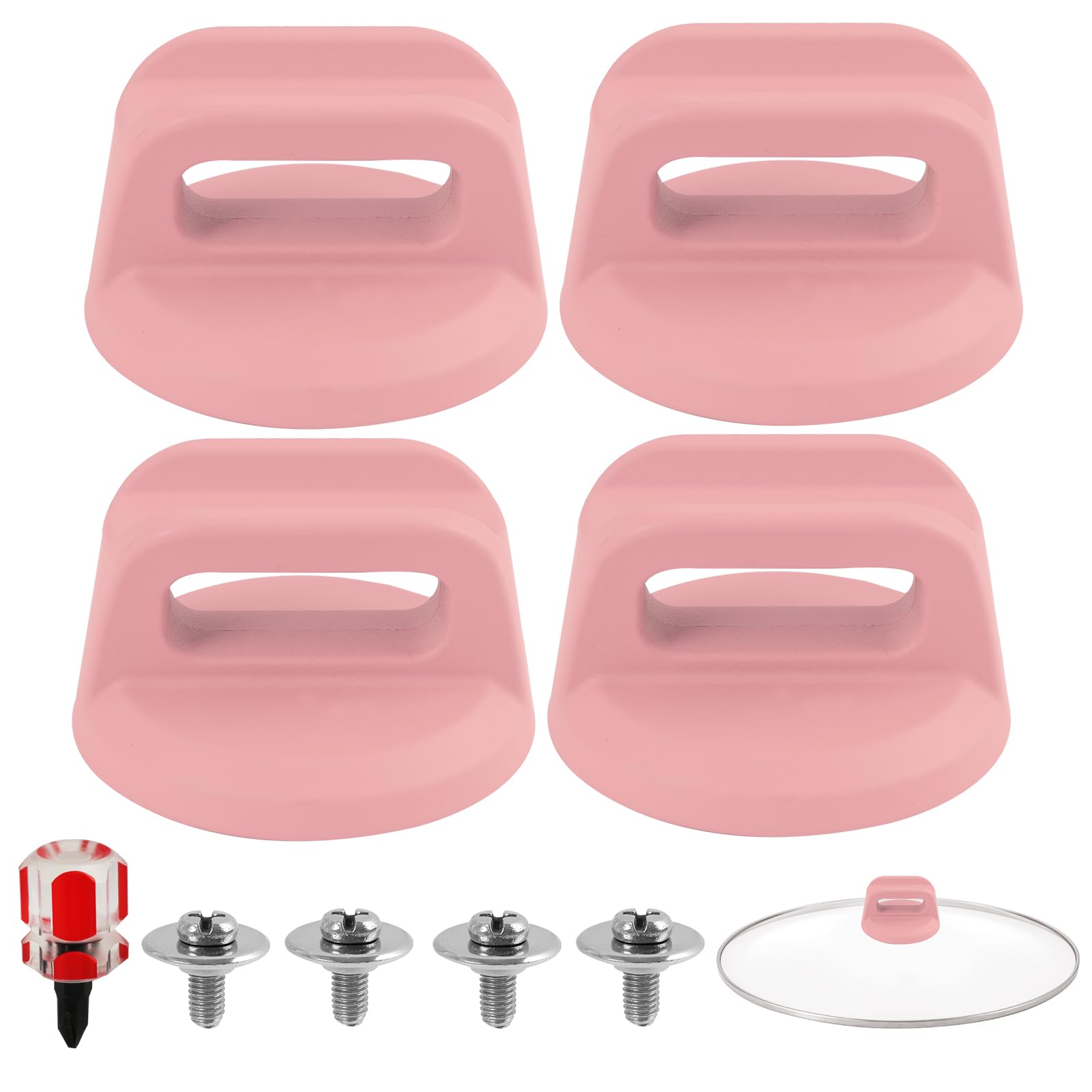 FunWorth 4 Pack Pan Lid Knob Replacement, Universal Pot Lid Knobs with Screws & Screwdriver, Heat Resistant Cookware Lid Handle for Saucepans, Frying Pans and Pot Covers (Pink)