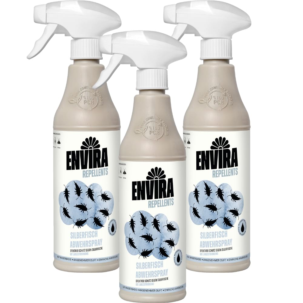 Envira Silberfischspray 3 x 500 ml - gegen Silberfische & Papierfische | Silberfisch Spray mit Langzeitwirkung & Mittel gegen Papierfischchen - wirkt in der Wohnung, Silberfischchen loswerden