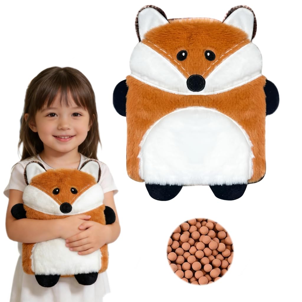 Cuscino termico Microonde Animali Borsa dell'acqua calda per Microonde, Borsa dell'acqua calda Animale per Donna Bambini E Bambino Alla pancia Collo e Dolori di regolazione (Volpe)