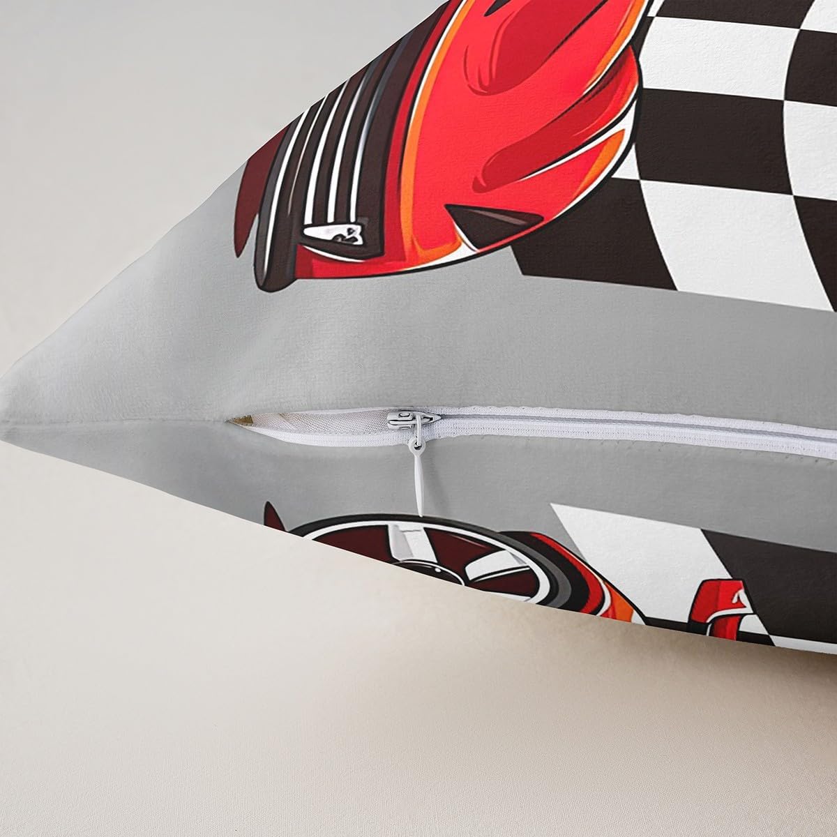 Racing Car Throw Pillow Covers 24x24, Cool Speed Race Car Pillow Covers For Kids Boys Girls Teens, Automobile Extreme Sport Cushion Covers, Grid Buffalo Outdoors Pillow Cases For Car, Red Black