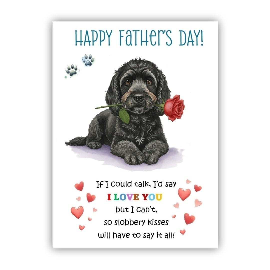 Father’s Day Card From the Dog. Multiple Breeds Available. Adorable Fathers Day Pet Card (• Cavapoo black– Cavoodle) — image 1
