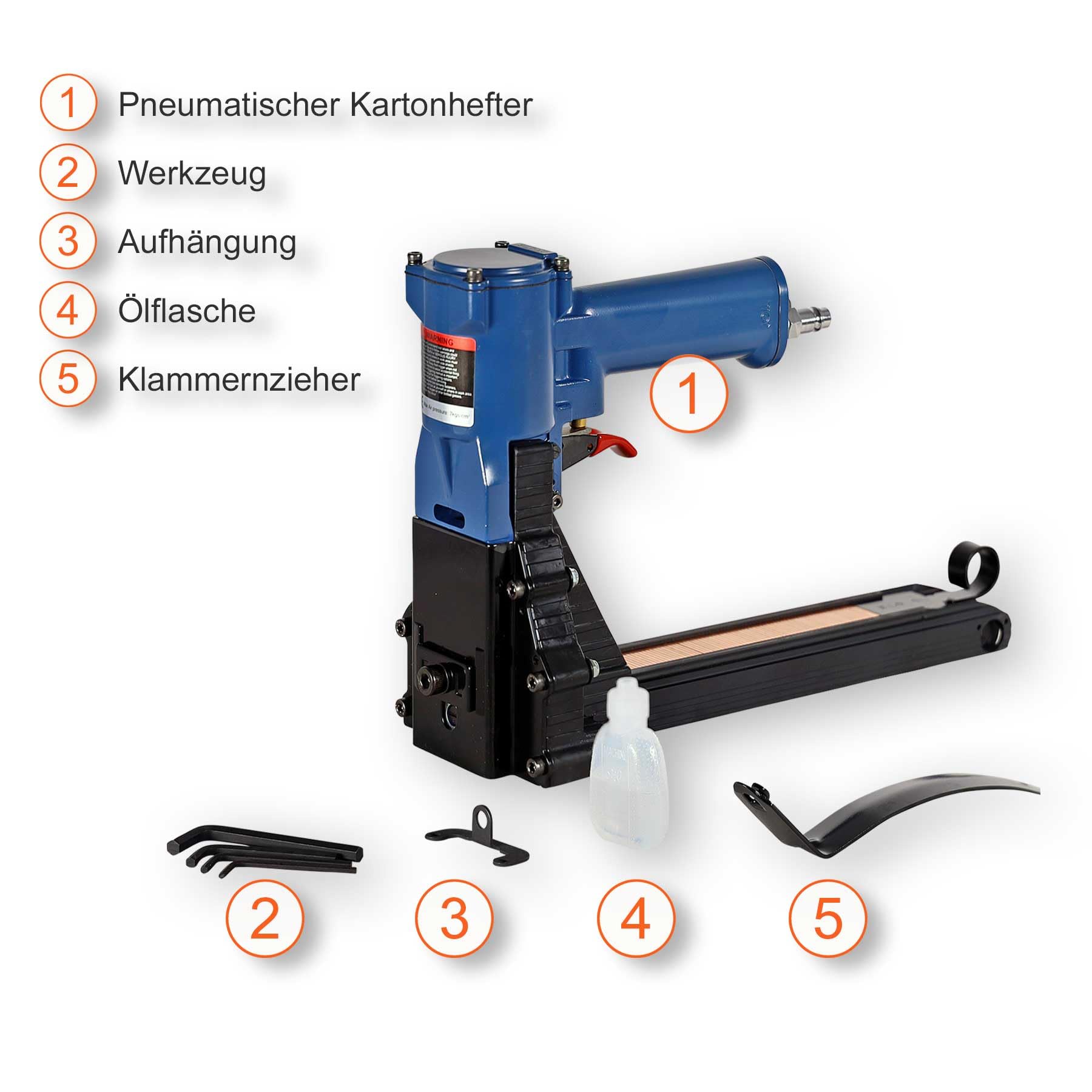 Pneumatisches Kartonverschlussgerät ADCSY und 10.000 Heftklammern | zuverlässiger Kartondeckelhefter | Kartonverschlusshefter für zahlreiche Anwendungen