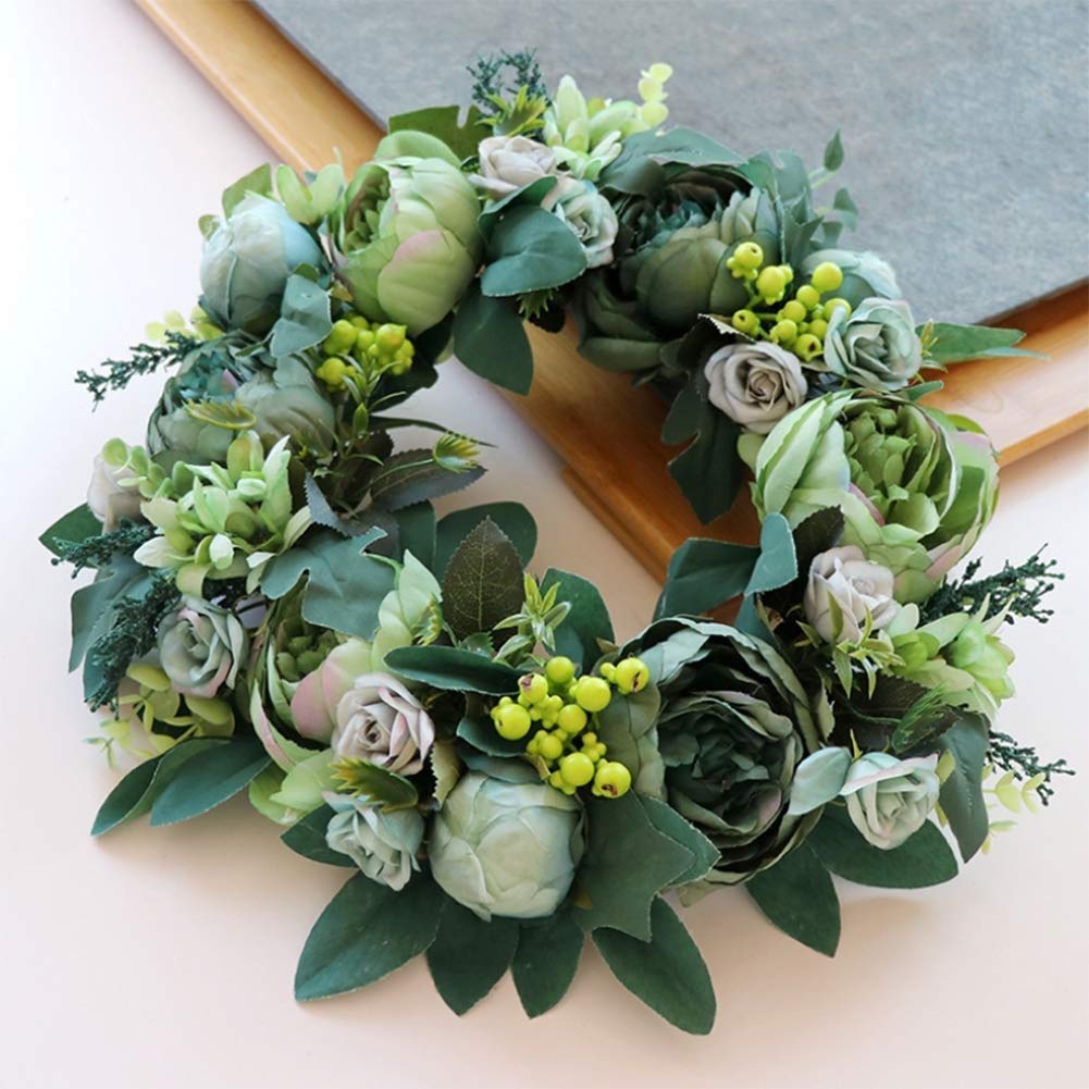 Couronne de Bienvenue Simulation Pivoine Couronne Portes suspendues décoration Murale Portes suspendues à la Main Garland Salle de Mariage Décoration Couronne d'eucalyptus Artificielle