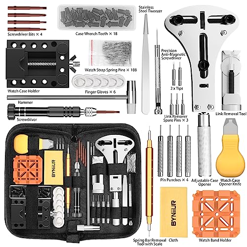 Image of AULITER Watch Repair Kit,Watch Case Opener Spring Bar Tools,Watch Battery Replacement Tool Kit,Watch Band Link Pin Tool Set with Carrying Case