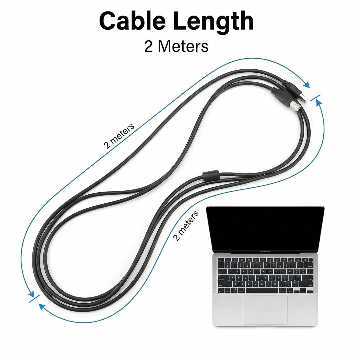 Câble USB 2m, Cable USB A vers USB B pour Imprimante, Clavier MIDI, Piano, Interface Audio - Câble d'Imprimante USB Universel pour Périphériques MIDI et Accessoires
