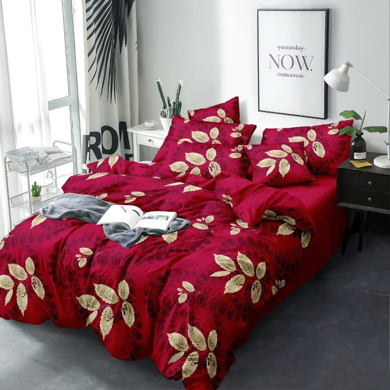 Image of Polycotton Polyester Polyfill 120 GSM Reversible Double Bed Comforter, Blanket, Queen (90x100 inch) Red & Golden