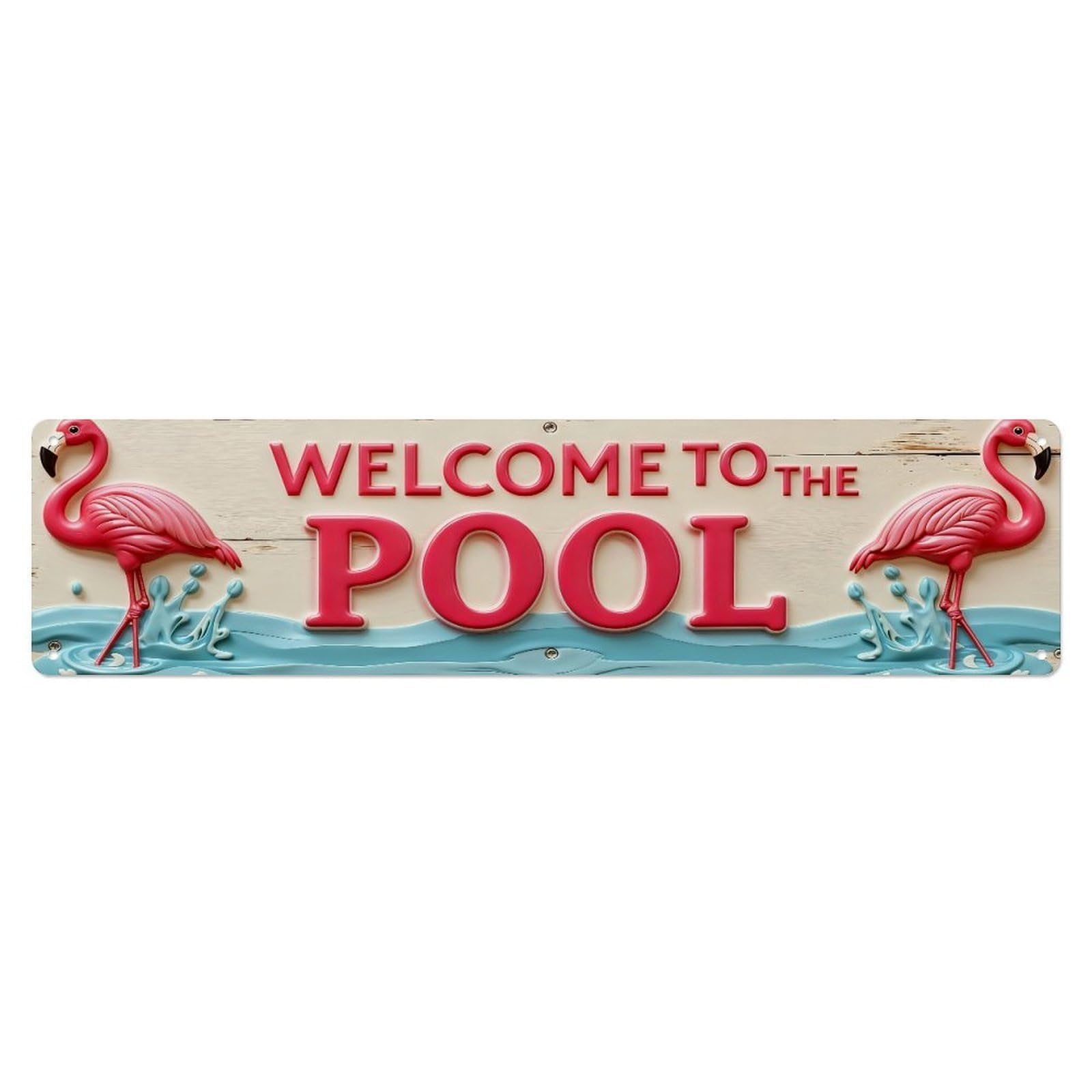 Iageret Vintage Flamingo Pool Welcome Sign Pattern Metal Tin Sign Retro Wall Decor, Bar Garage Cafe Kitchen Home Wall Art Poster Decoration 4X16inches