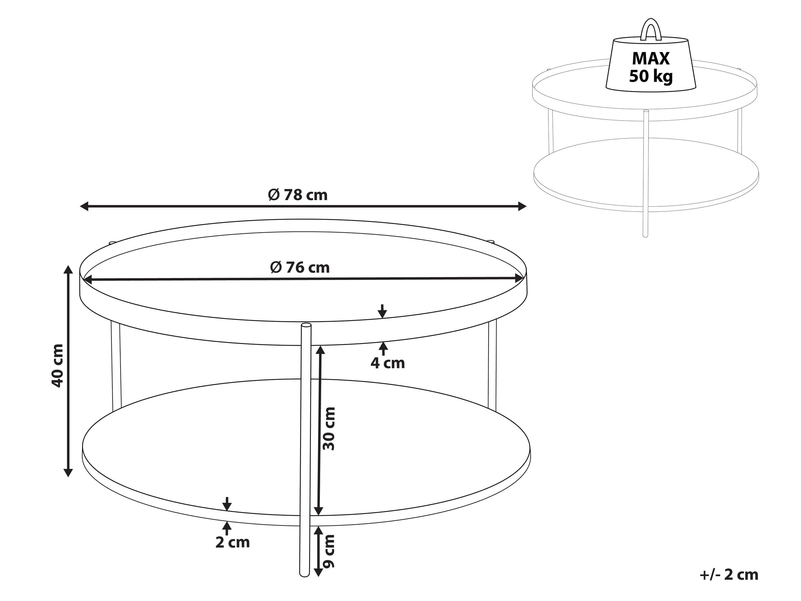 Beliani Mesa de Centro Moderna Estructura de Metal 1 Estante Redonda Madera Clara Lander