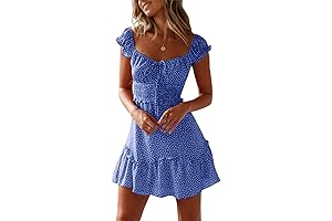 Womens Smocked Dress Ruffle Floral Tie Front Boho Short Dresses