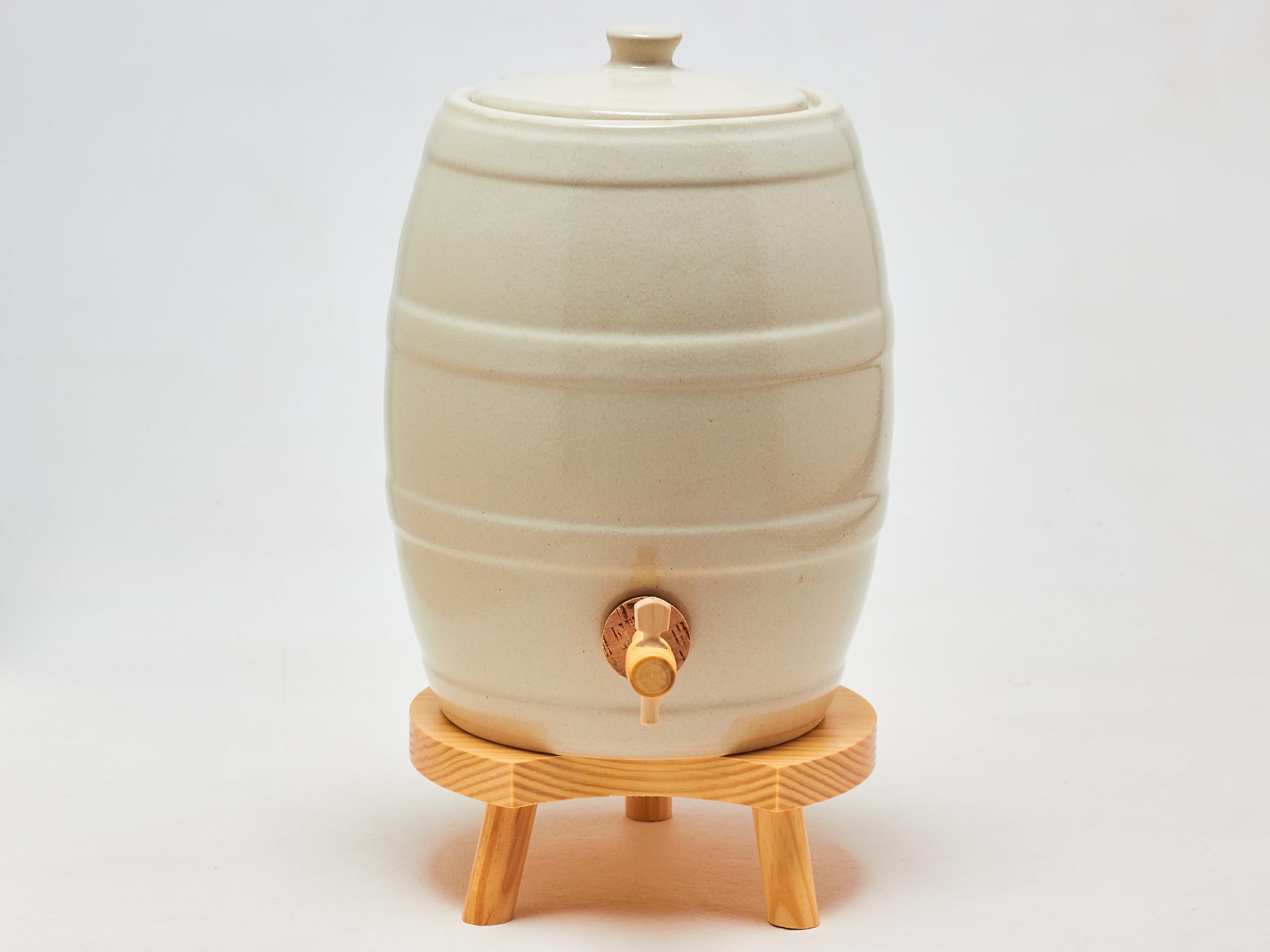Ardosia Acetiera in Gres Modello Botte 5 L con Rubinetto e Supporto in Legno, per Fare Aceto in Casa, Madre dell’Aceto e Conservazione Artigianale
