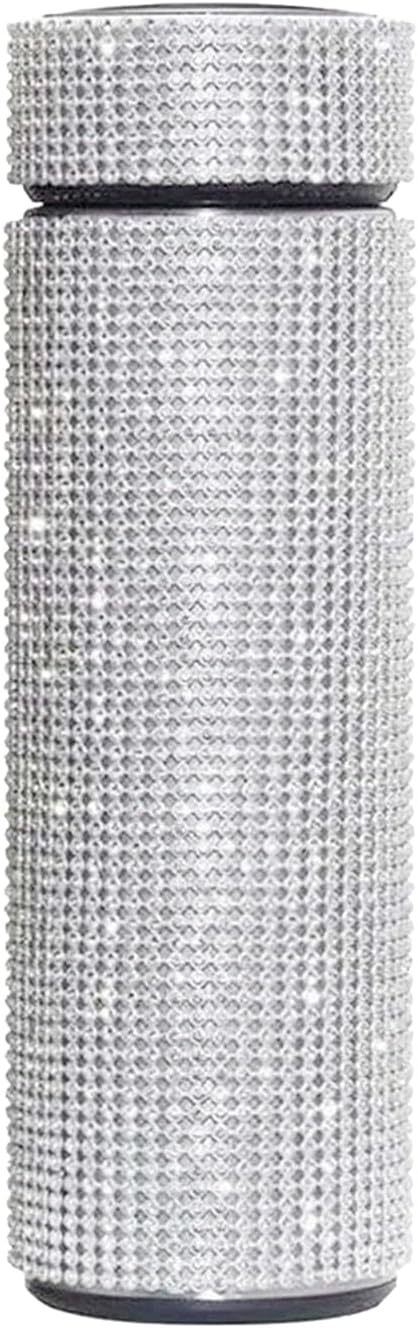INSTOME 17oz Diamond Insulated Water Bottle – Sparkling Rhinestone Thermos for Women, Stainless Steel Bling Glitter Cup, Hot/Cold Retention, Leakproof & Stylish Daily Companion (silver, 17oz)