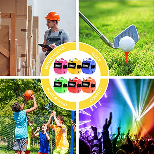 6 Pack Hand Tally Counter 4 Digit Mechanical Palm Click Counter Plastic Assorted Color Hand Held Counter Clicker With Metal Finger Ring For Counting Numbers School Golf Sports Events Office Stadium #TOP6