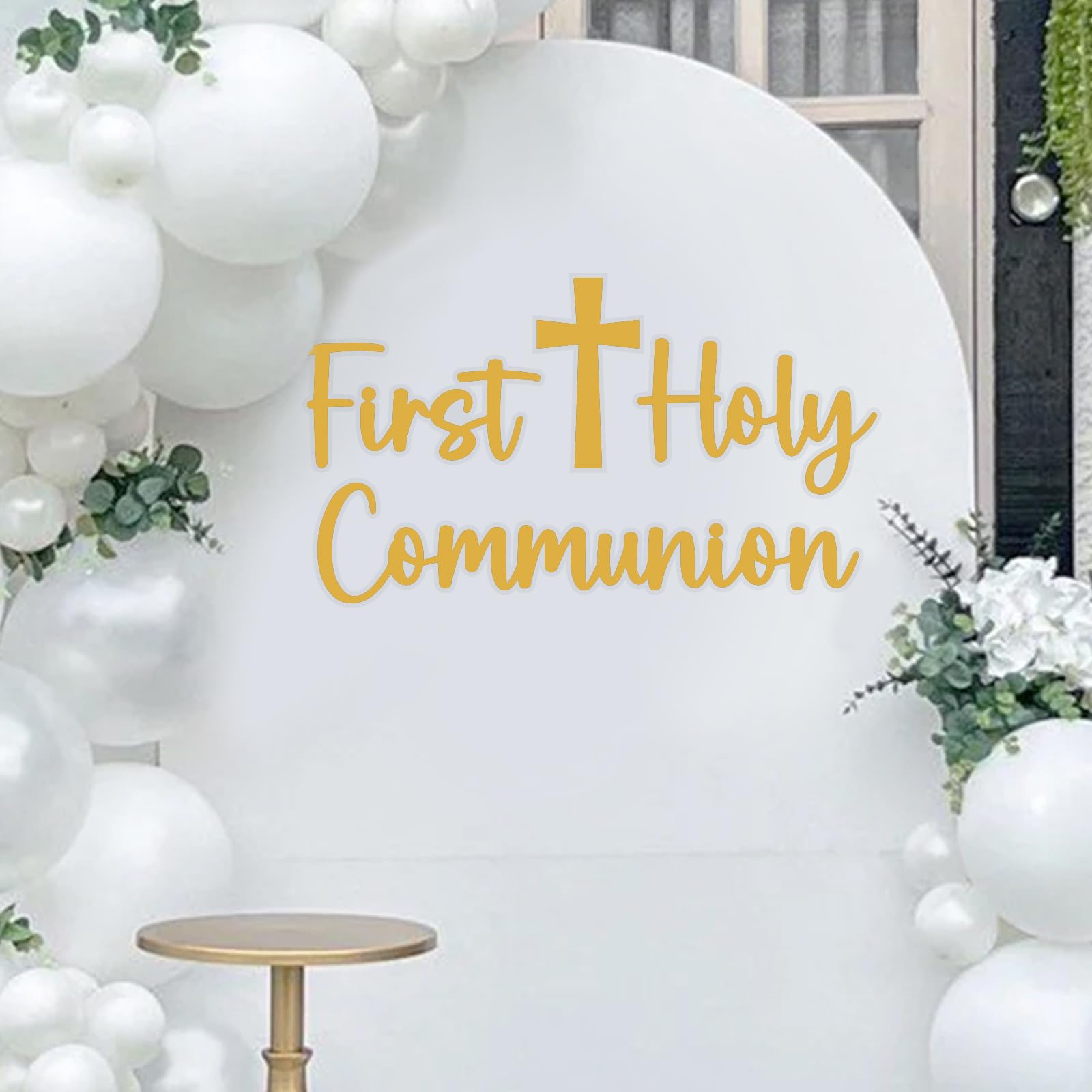 First Holy Communion Decal - Baptism Party Backdrop Sign, Balloon Arch Decal for Communion Celebration, First Holy Communion Party Supplies