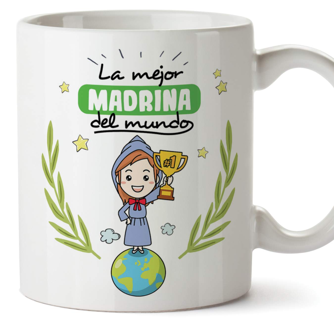 MUGFFINS Taza Madrina - La Mejor Madrina del Mundo - Taza Desayuno/Idea Regalo Día de Pascua. Cerámica 350 mL