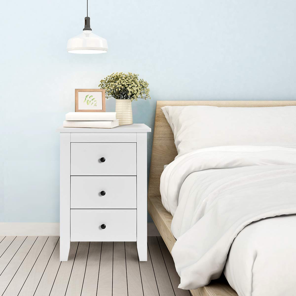 COSTWAY Mesita de Noche con 3 Cajones, Cajonera Moderna Dormitorio, Mesita Auxiliar de Madera con Cajones, Mesilla de Noche para Sala de Estar Dormitorio, 46 x 37 x 65 cm
