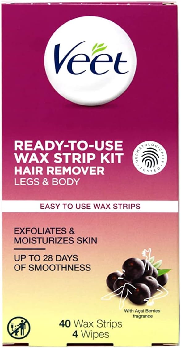 Ready-to-Use Dermatologically Tested 40 Count Hair Remover Wax Strip Kit for Legs & Body (3 Pack)