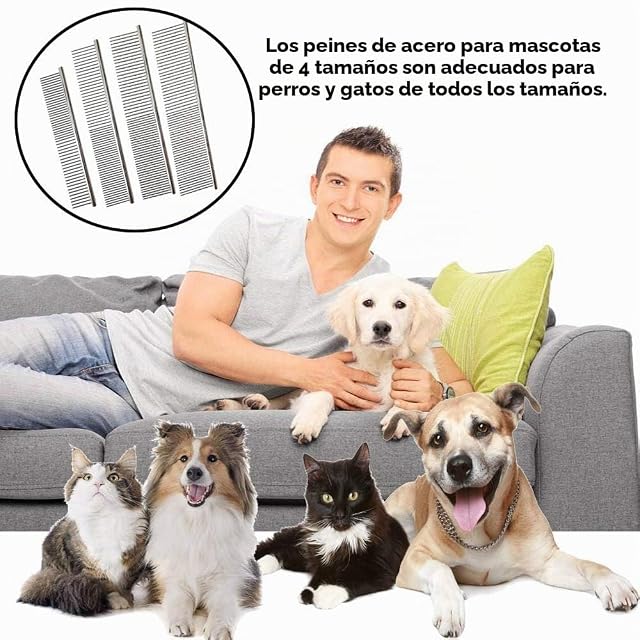 Foto 6 de 7 de Peine de Acero para Mascotas, 4 Piezas Peine de Aseo, peines de acero inoxidable para para Perros