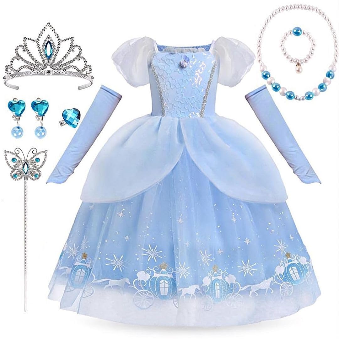 COLOR PRINCE Princess Costumes for Girls, Blue Fairy Tale Fancy Dress Up & Accessories, Sparkly Party Gown for Halloween, Birthdays & World Book Day - Age 3 to 4